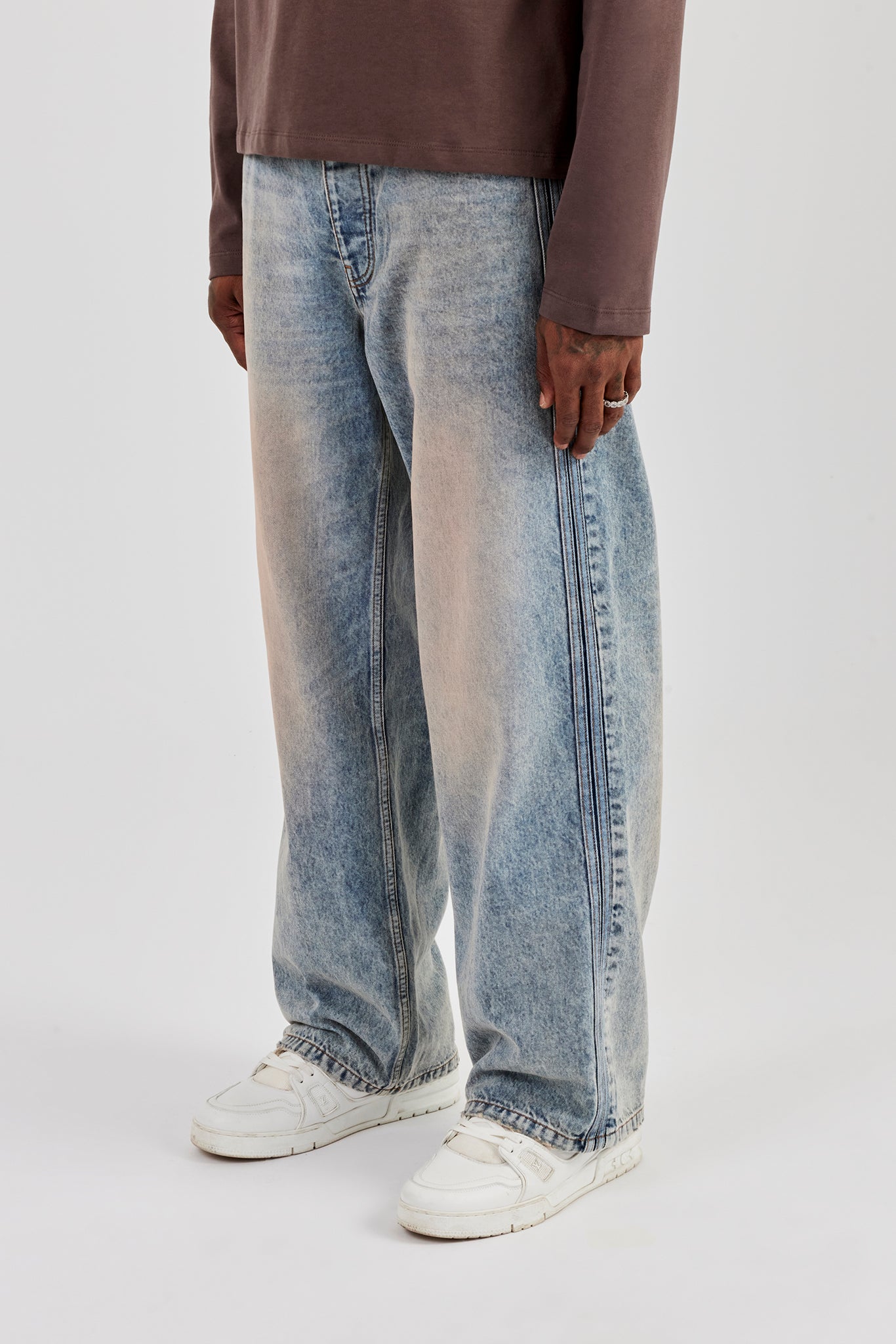 Baggy Fit Jean With Side Tape - Antique Wash