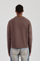 Long Sleeve Contrast Panel T-Shirt - Coffee