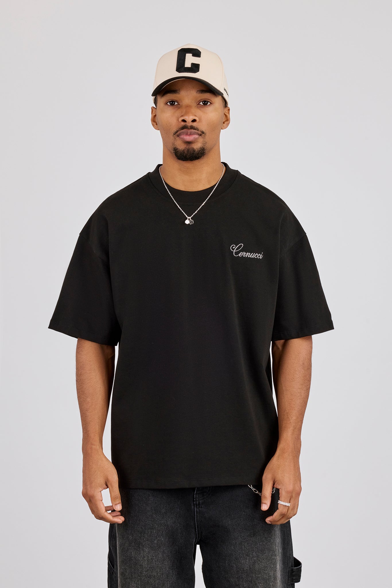 Oversized Contrast Logo T-Shirt - Black