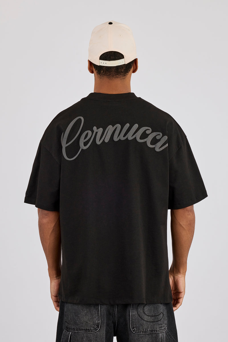 Oversized Contrast Logo T-Shirt - Black