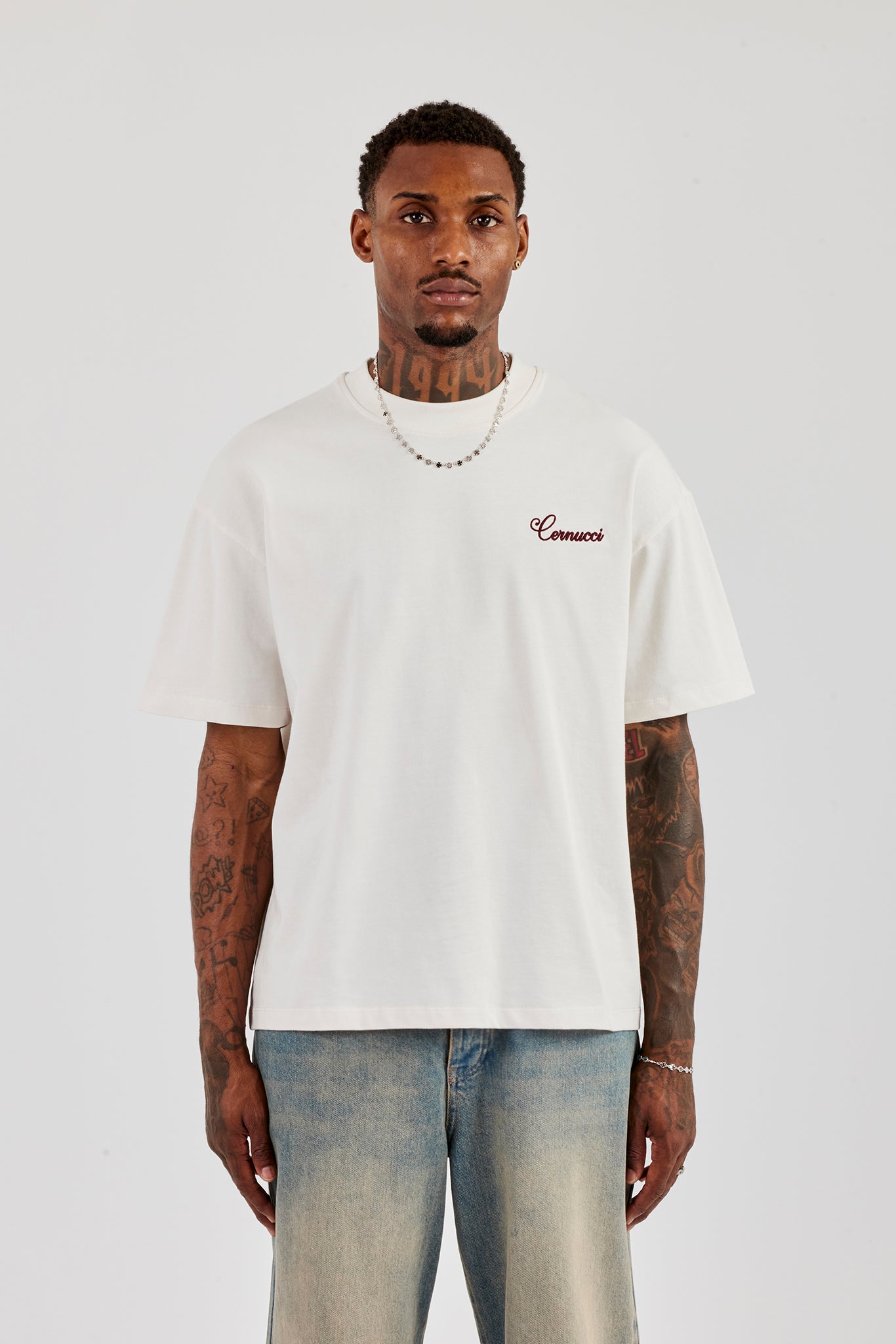 Oversized Contrast Logo T-Shirt - Off White