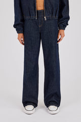 Contrast Stitch Waistband Detail Jean - Indigo