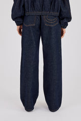 Contrast Stitch Waistband Detail Jean - Indigo