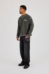 Contrast Stitch Alto Astral Long Sleeve T-Shirt - Charcoal