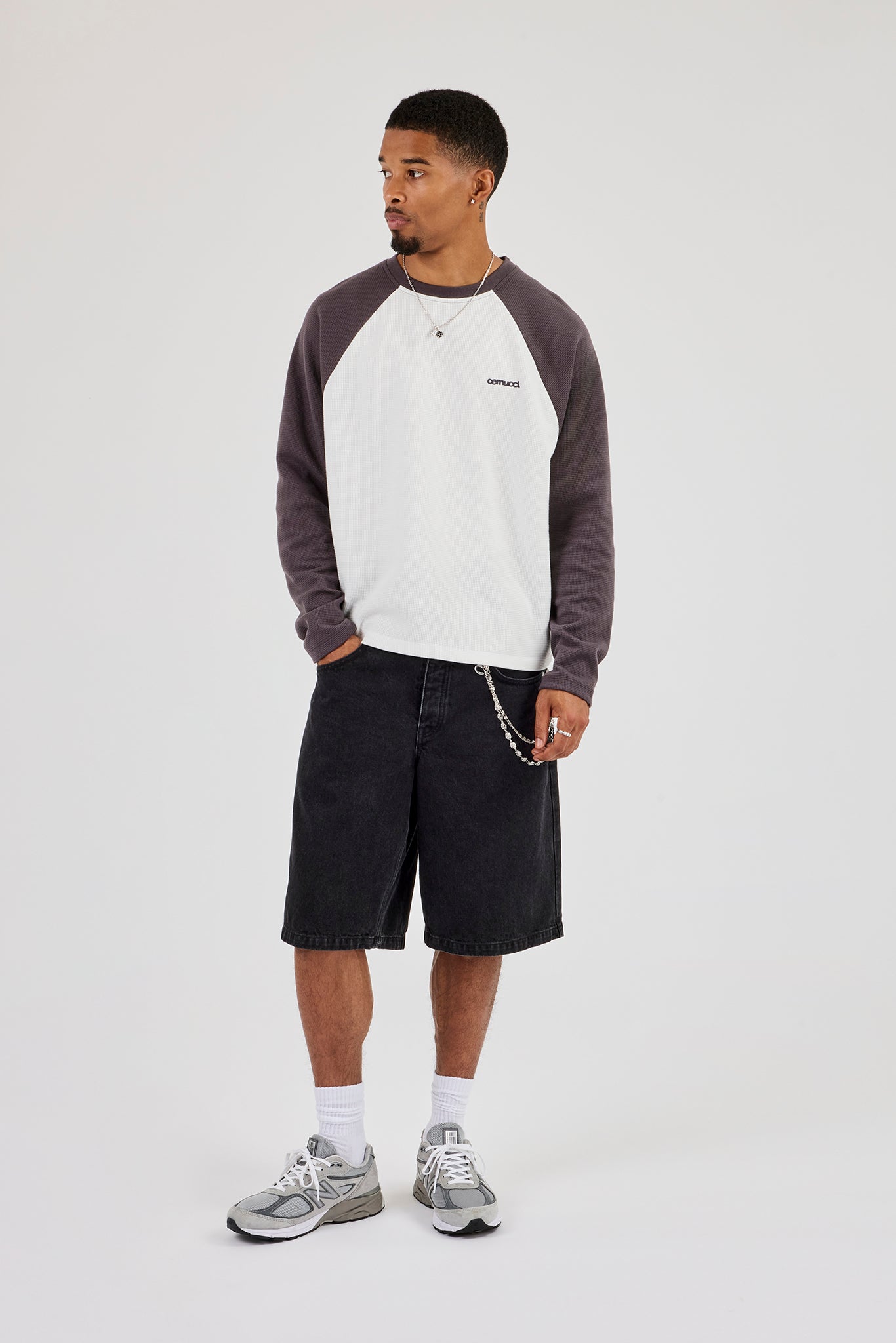 Long Sleeve Waffle Raglan T-Shirt - Charcoal