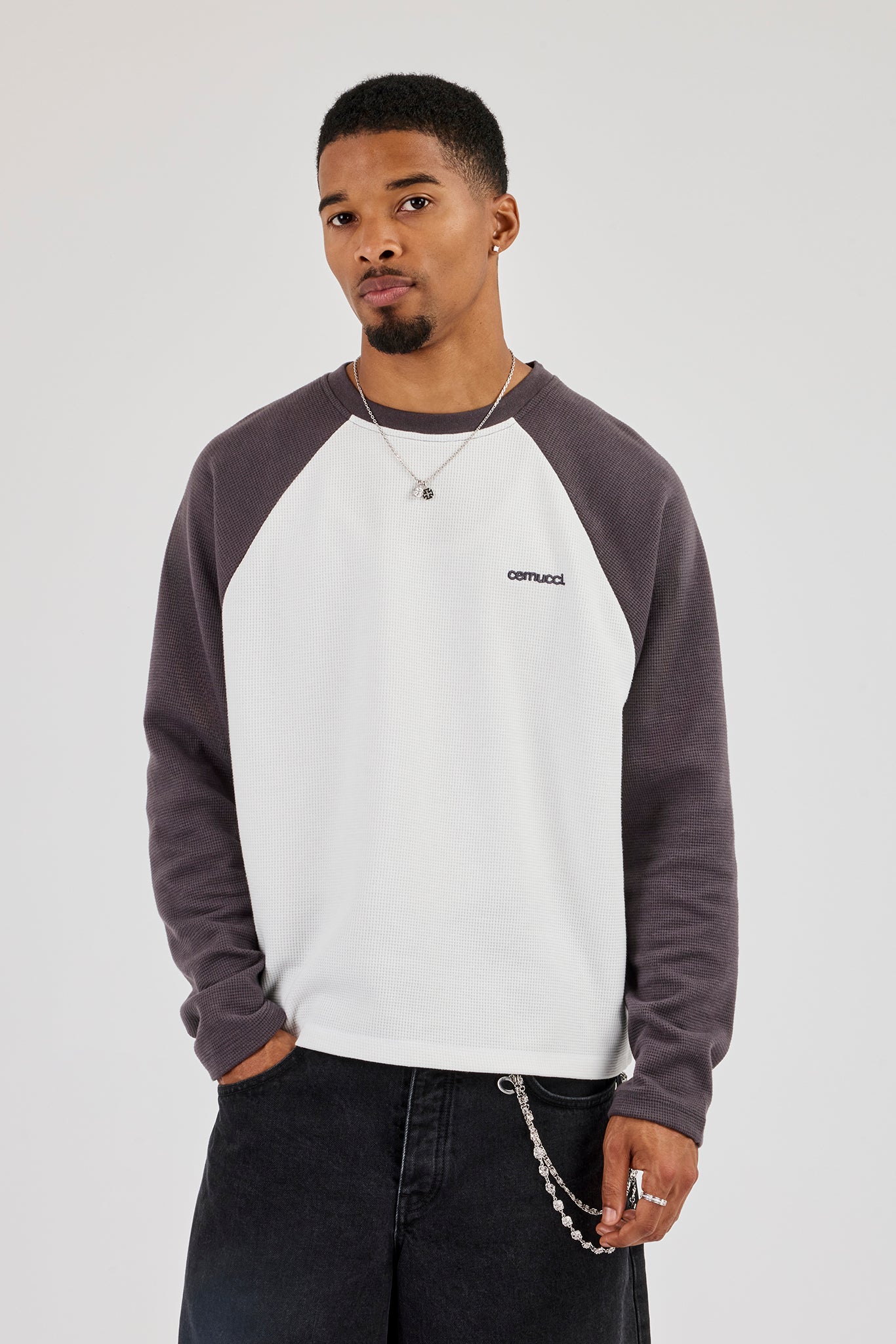 Long Sleeve Waffle Raglan T-Shirt - Charcoal