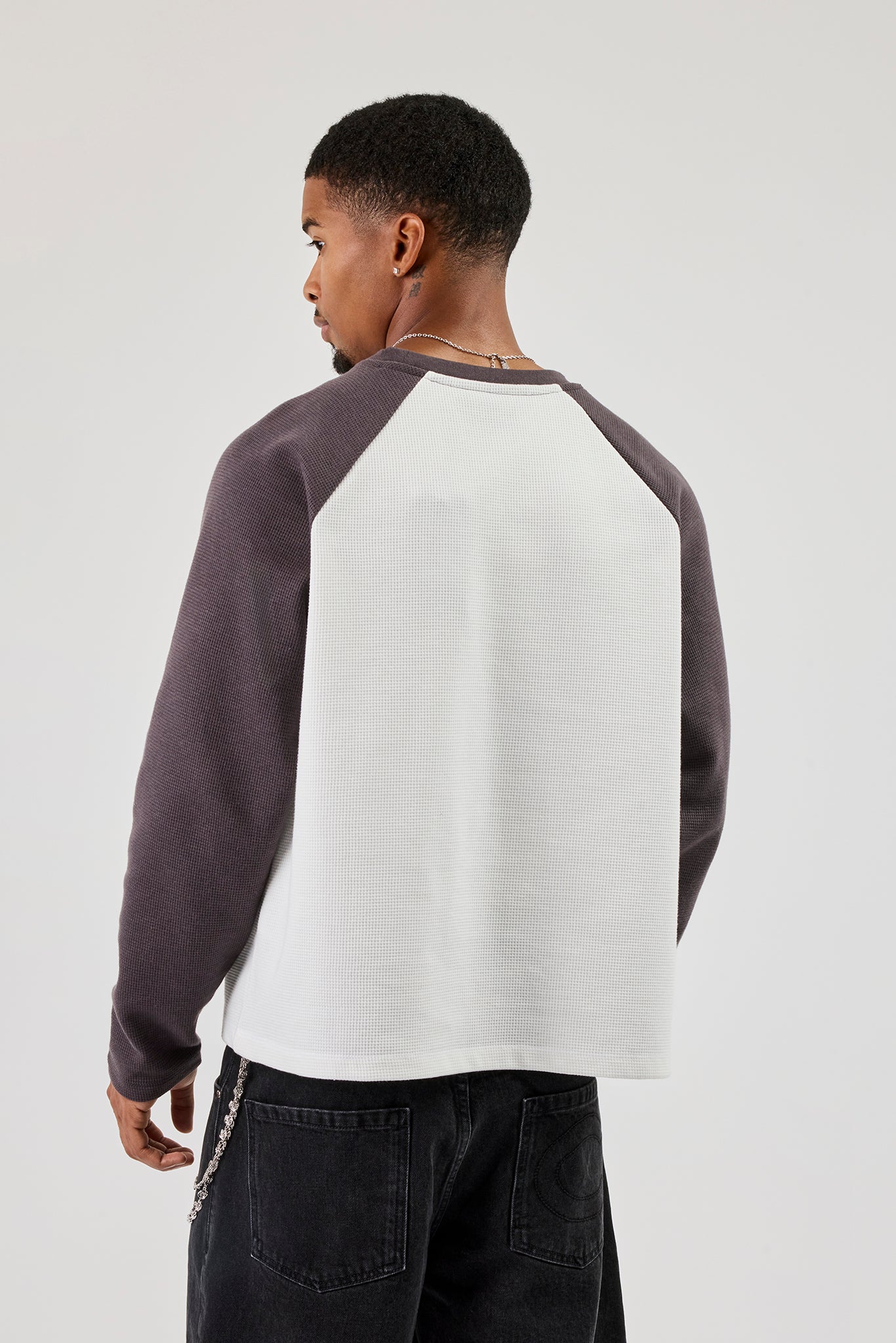 Long Sleeve Waffle Raglan T-Shirt - Charcoal