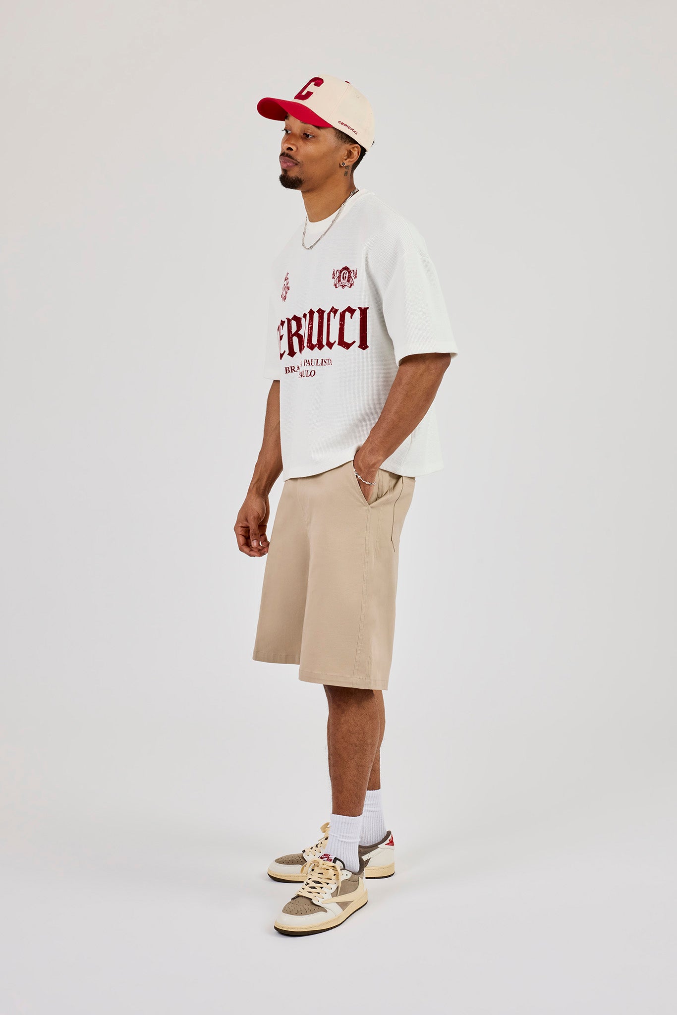 Boxy Waffle Contrast Print T-Shirt - Off White