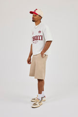 Boxy Waffle Contrast Print T-Shirt - Off White