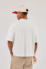 Boxy Waffle Contrast Print T-Shirt - Off White