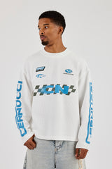 Long Sleeve Waffle Printed T-Shirt - Off White
