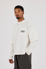 Long Sleeve Slub Faux Layer Pocket T-Shirt - White