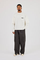 Long Sleeve Slub Faux Layer Pocket T-Shirt - White