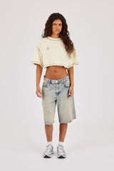Cropped Contrast Stitch 333 Cherub T-Shirt - Butter Yellow