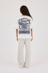 Oversized Contrast Stitch Diamond Diner T-Shirt - Off White