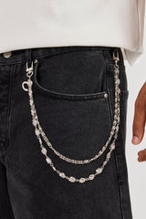 Denim Bermuda Jorts & 10mm C Branded Double Layer Rose Motif Jean Chain - Washed Black