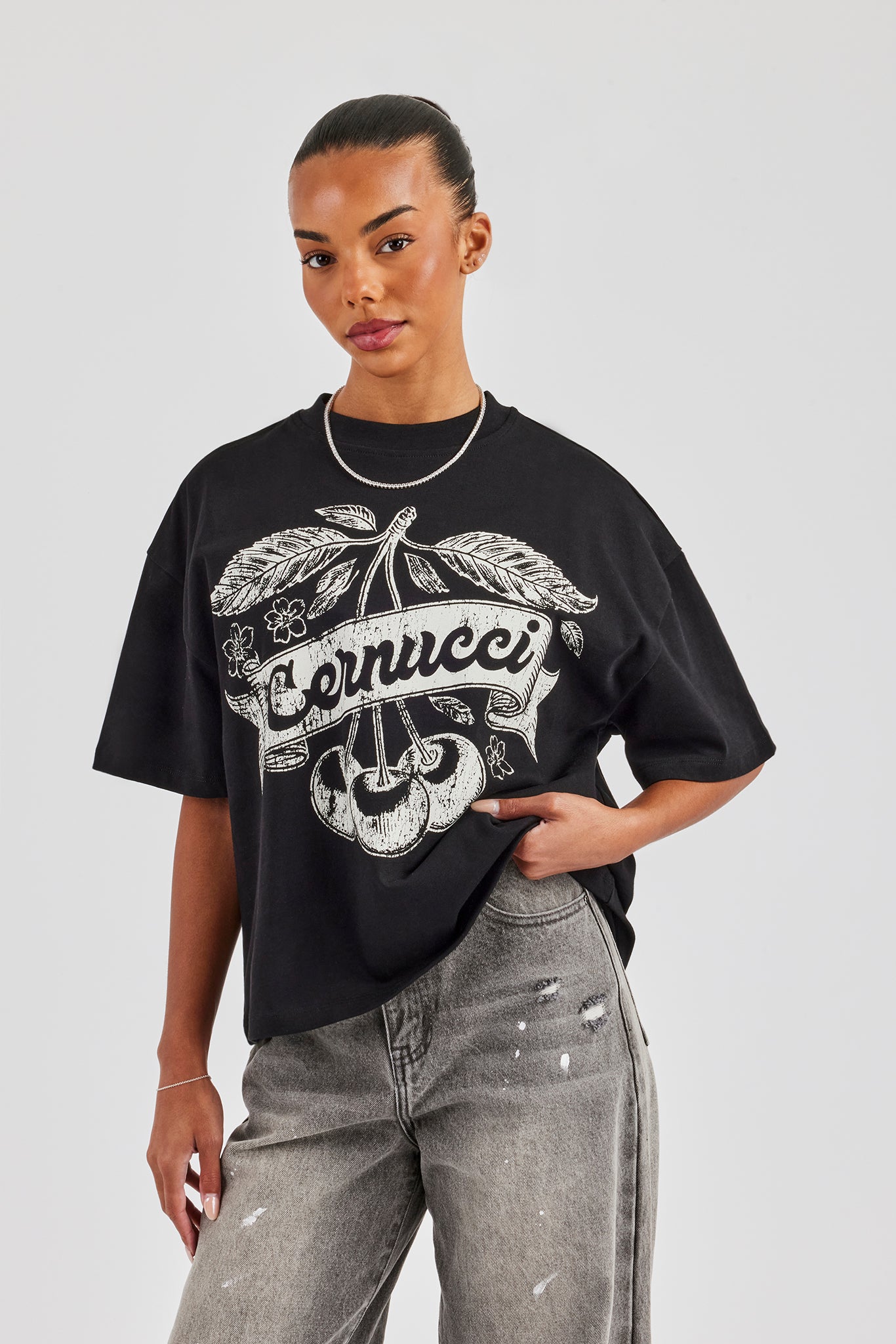 Cernucci Cherry Oversized T-Shirt - Black