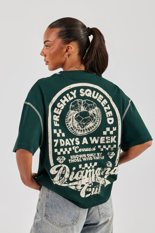 T-Shirt mit Diamantschnitt und Kontraststichen – Waldgrün