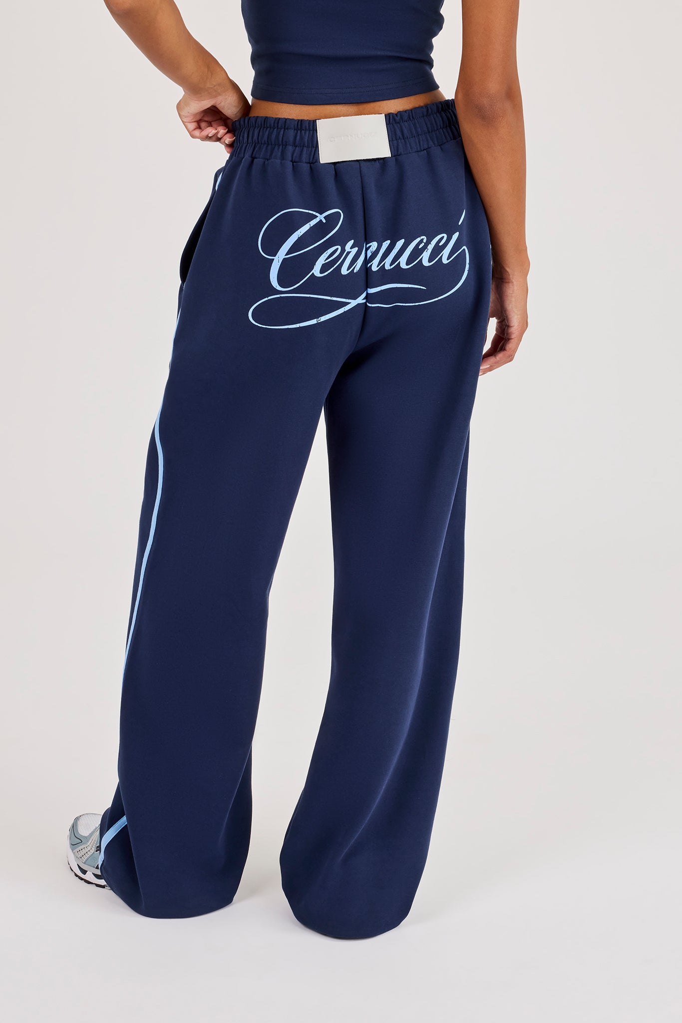 Cracked Print Panelled Wide Leg Jogger - Navy Blue