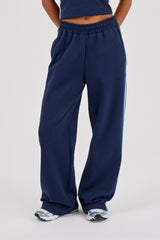 Cracked Print Panelled Wide Leg Jogger - Navy Blue