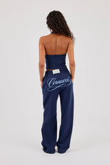 Cracked Print Halterneck Top & Wide Leg Jogger - Navy Blue
