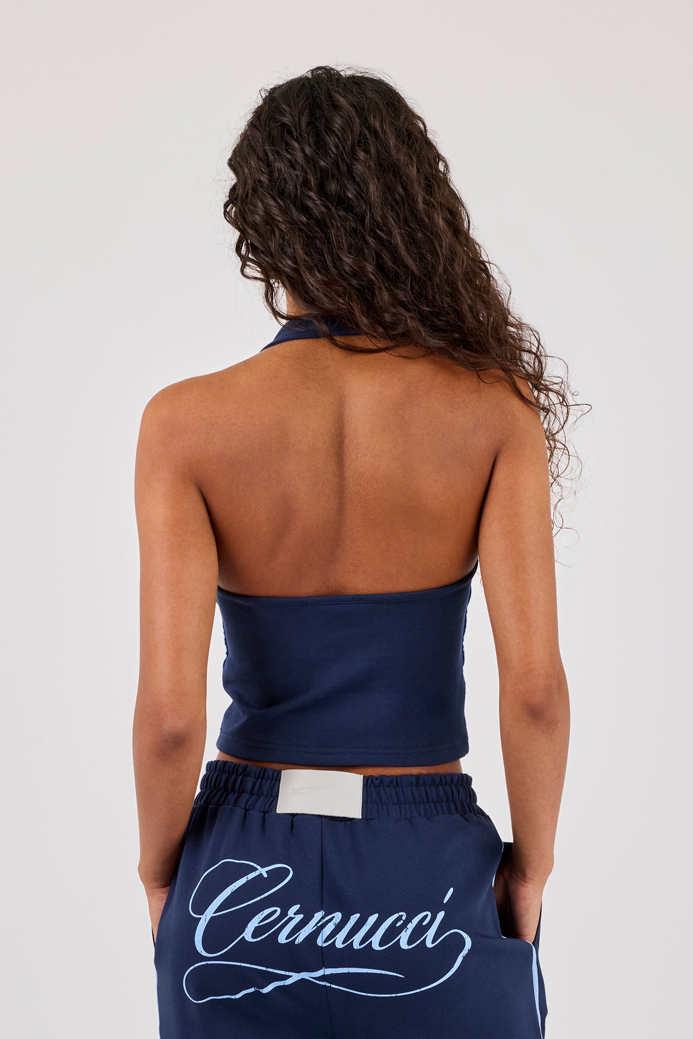 Cracked Print Halterneck Top - Navy Blue