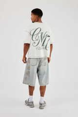Boxy Contrast Stitch CN17 Back Print T-Shirt - Off White