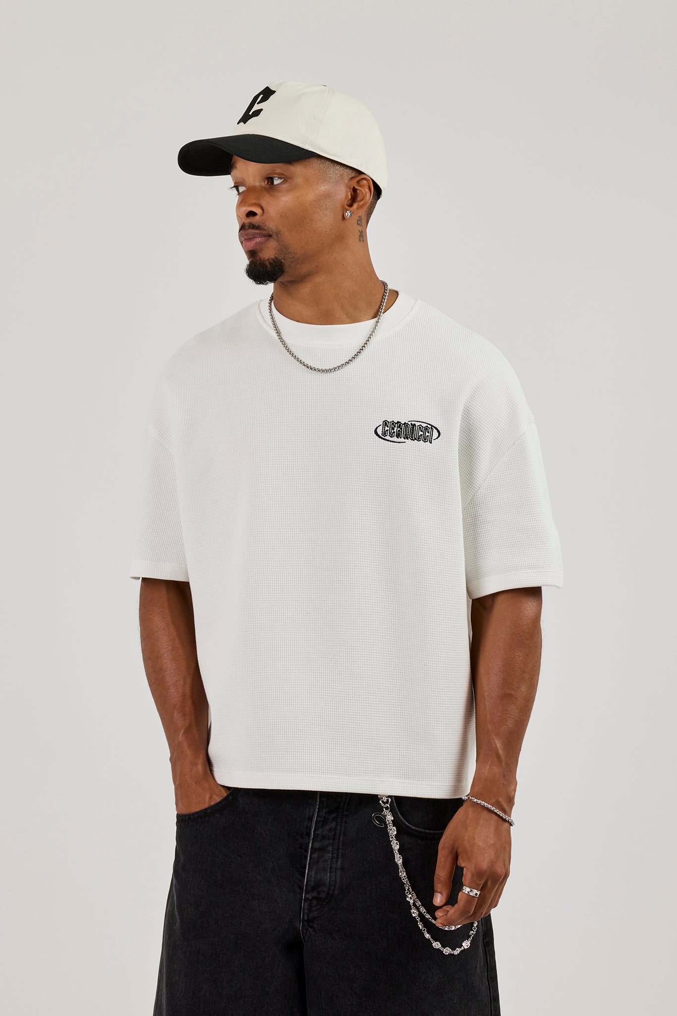 Waffle Boxy Back Print T-Shirt - Off White