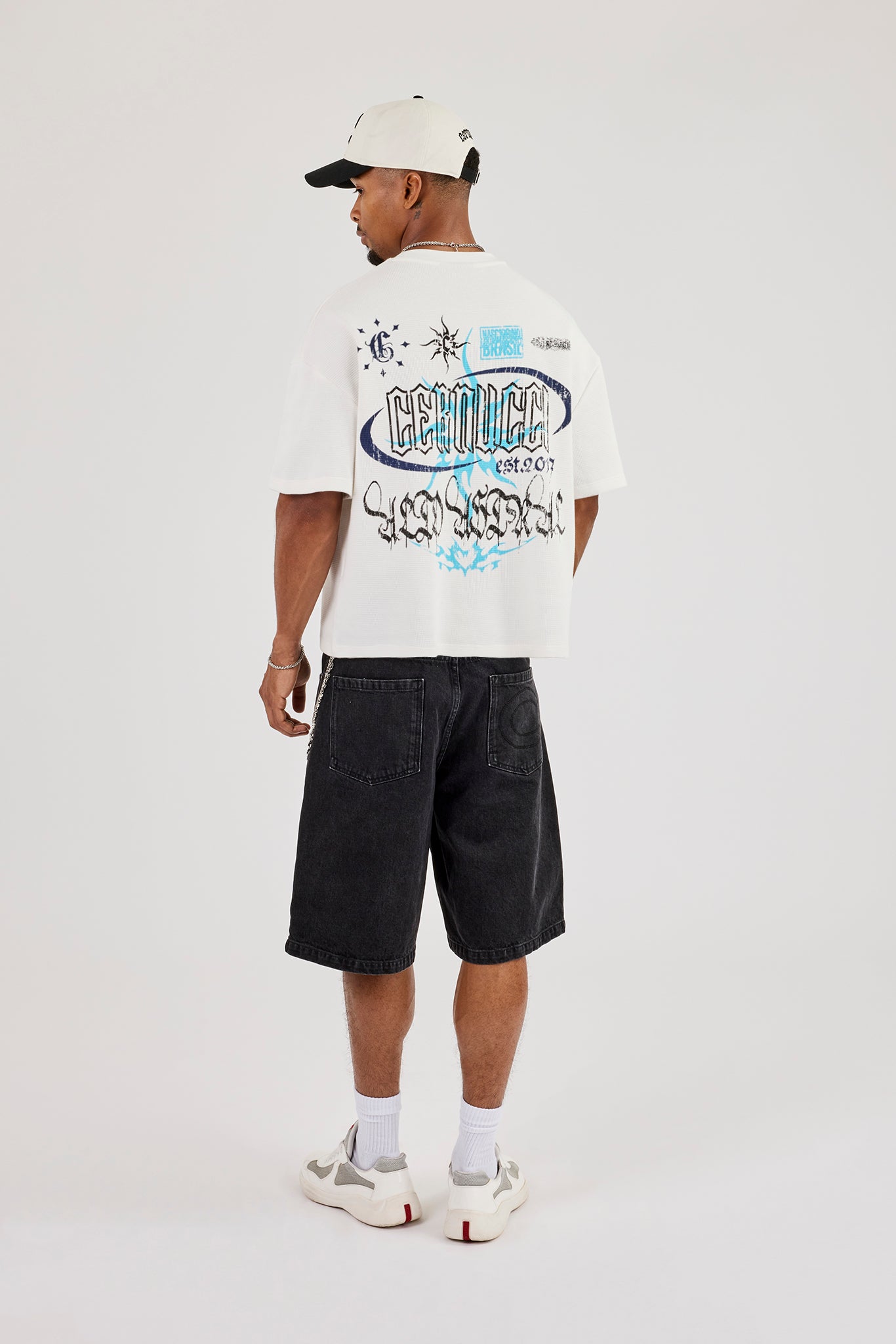 Waffle Boxy Back Print T-Shirt - Off White