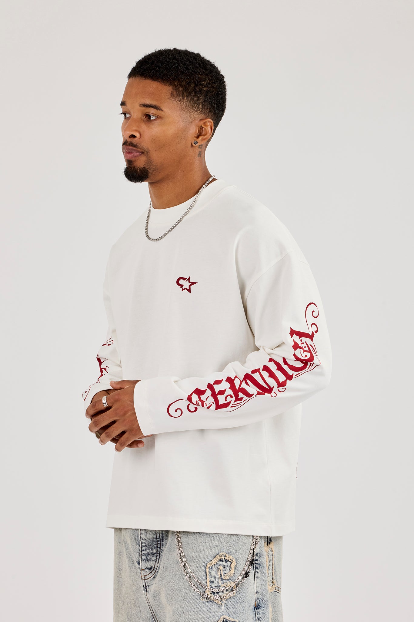 Long Sleeve Dias De Gloria Print T-Shirt - White