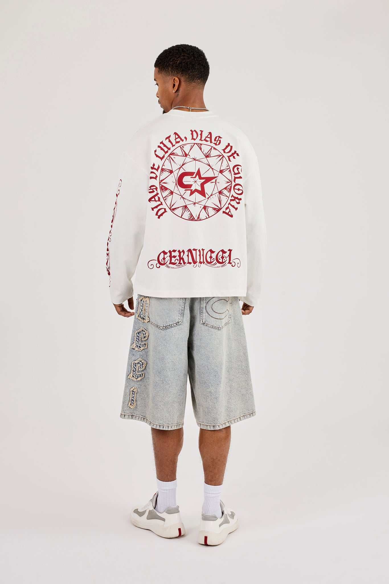 Long Sleeve Dias De Gloria Print T-Shirt - White