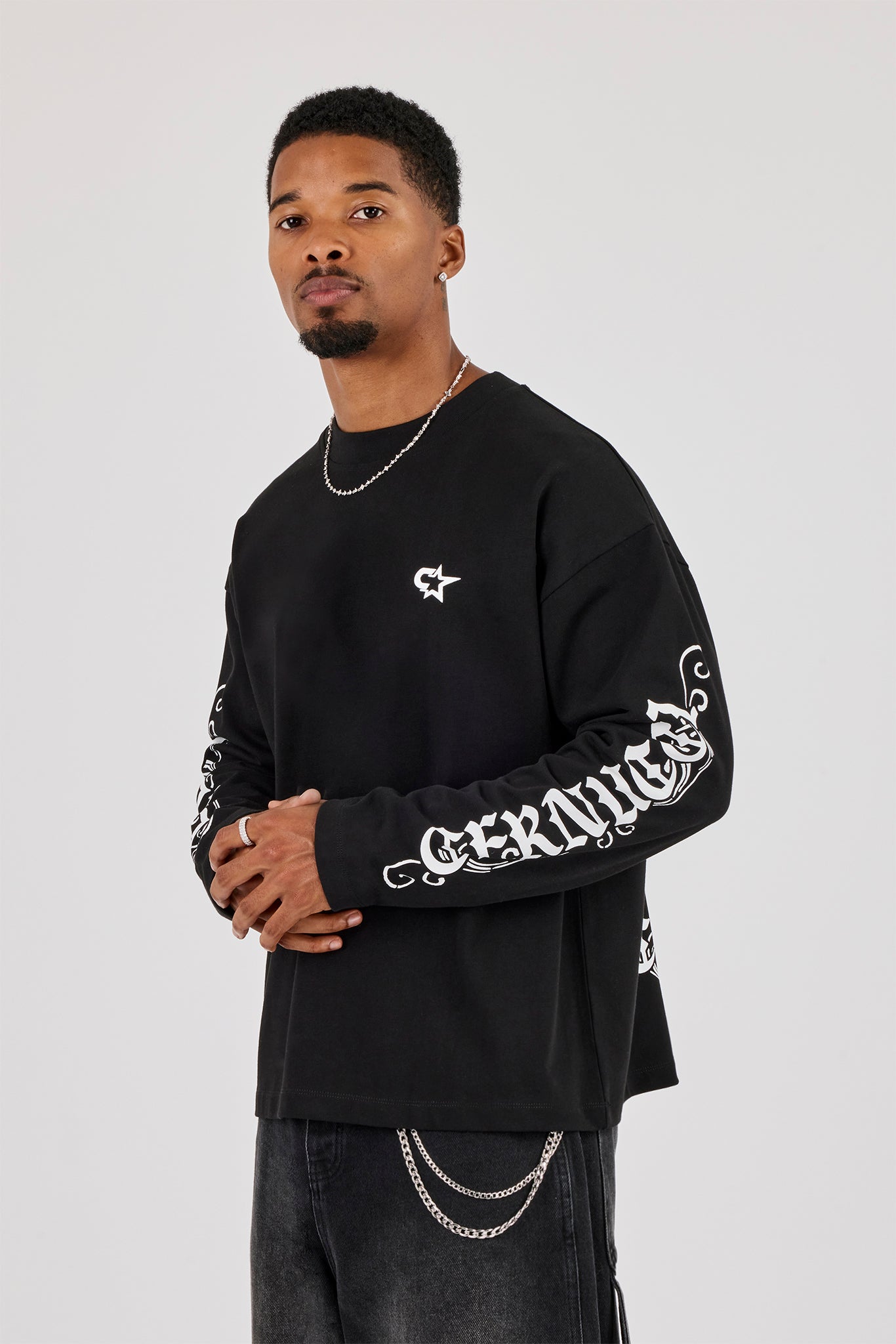 Long Sleeve Dias De Gloria Print T-Shirt - Black