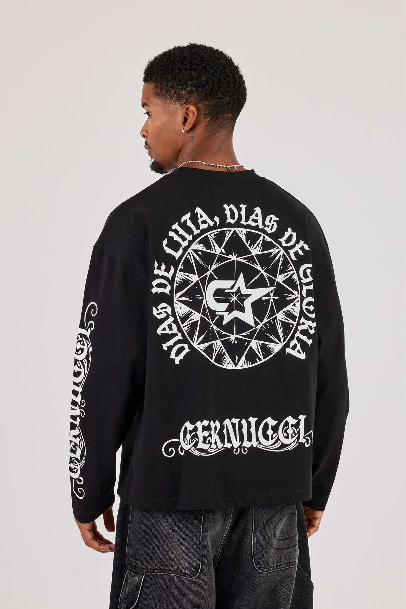 Long Sleeve Dias De Gloria Print T-Shirt - Black