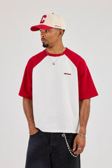Waffle Raglan Logo Boxy T-Shirt - Red
