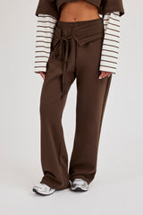Pleated Waistband Wide Leg Jogger - Chocolate