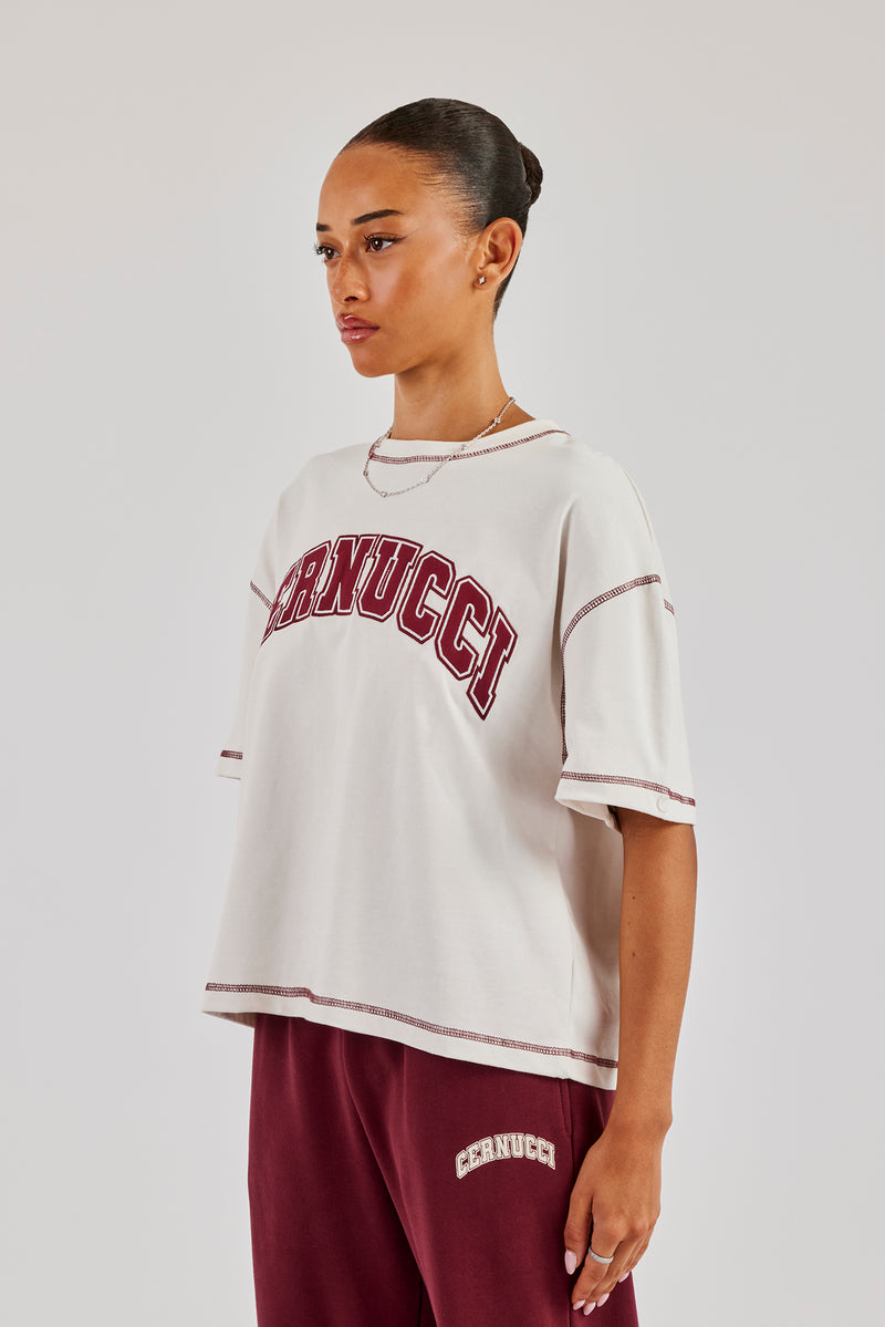 Oversized Contrast Stitch T-Shirt - Off White