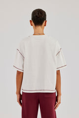 Oversized Contrast Stitch T-Shirt - Off White