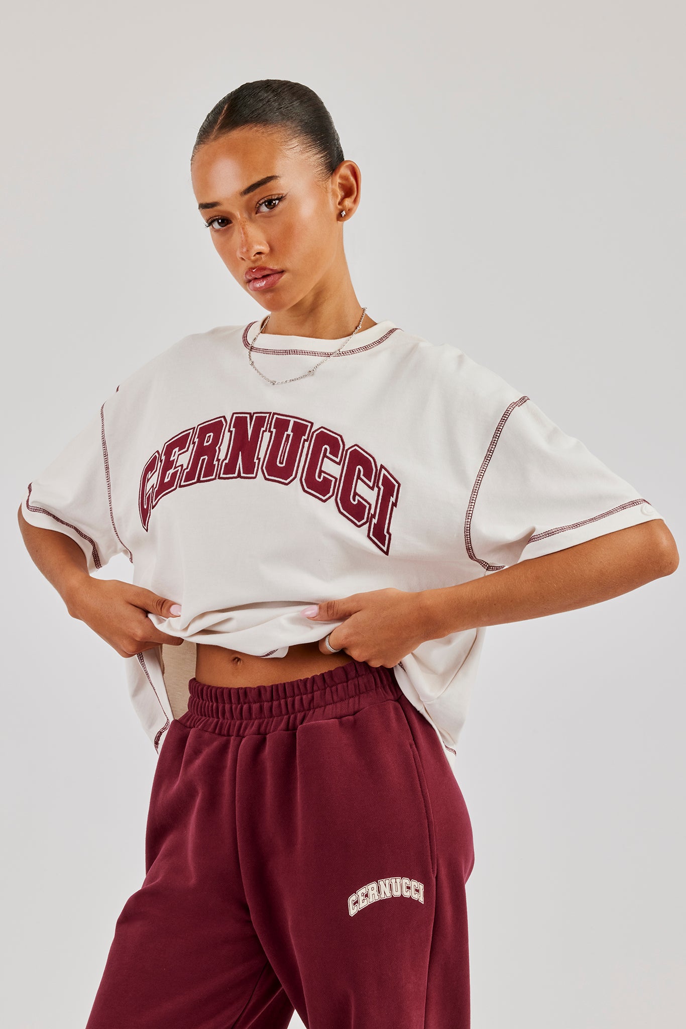 Oversized Contrast Stitch T-Shirt - Off White