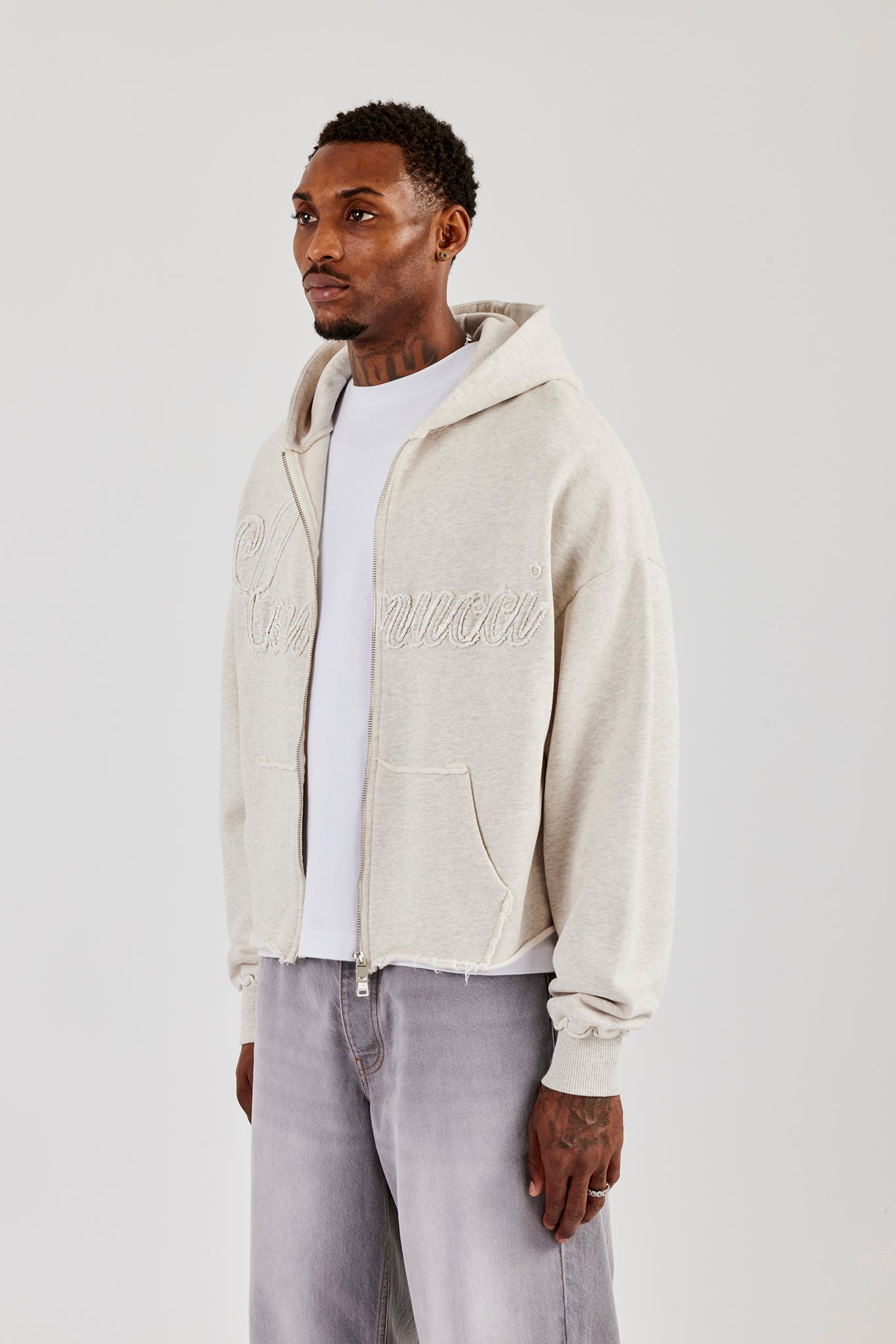 Boxy Applique Zip Hoodie - Ash Grey | Mens Hoodies & Sweats | Shop