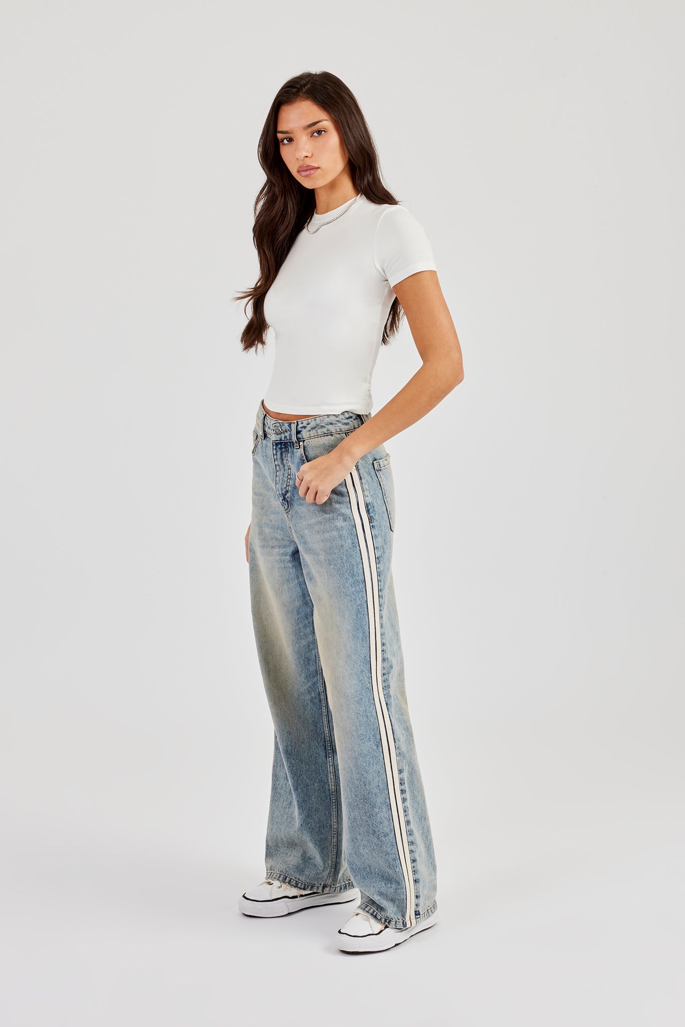 Baggy Fit Jeans mit Tape-Detail – Antik-Waschung