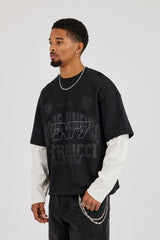 Long Sleeve Faux Layer Rio De Janeiro T-Shirt - Black