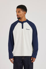 Long Sleeve Contrast Raglan Henley T-Shirt - Off White