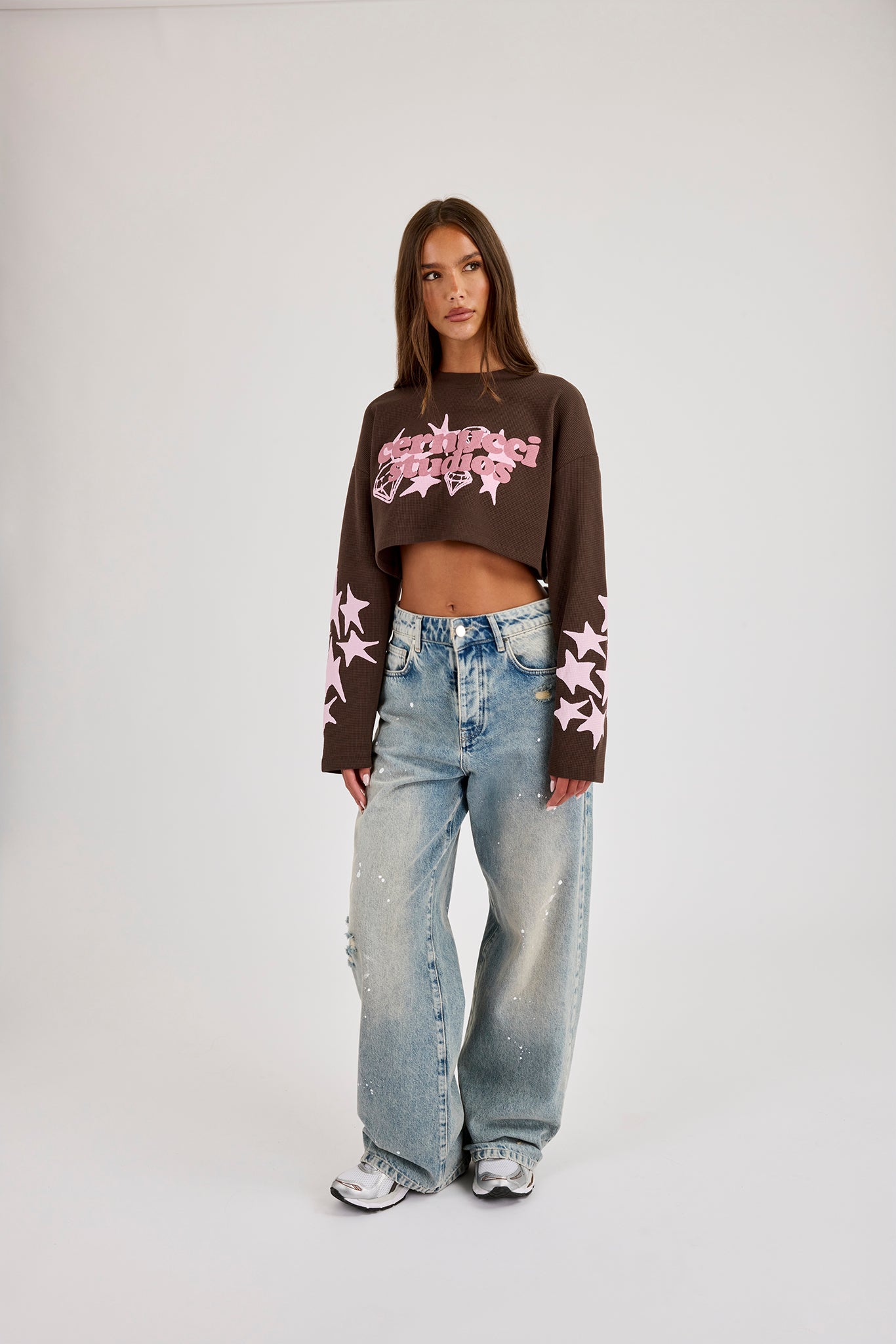 Waffle Puff Print Cropped T-Shirt - Chocolate