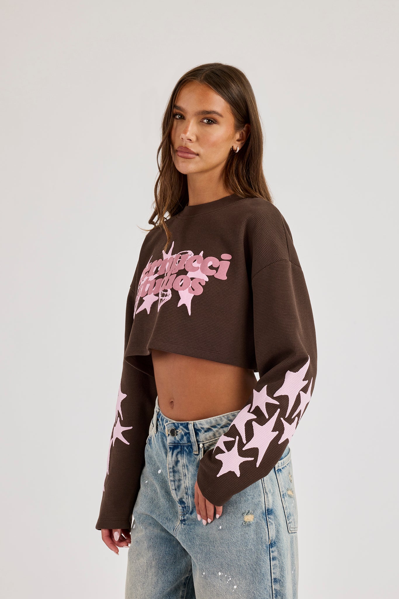 Waffle Puff Print Cropped T-Shirt - Chocolate