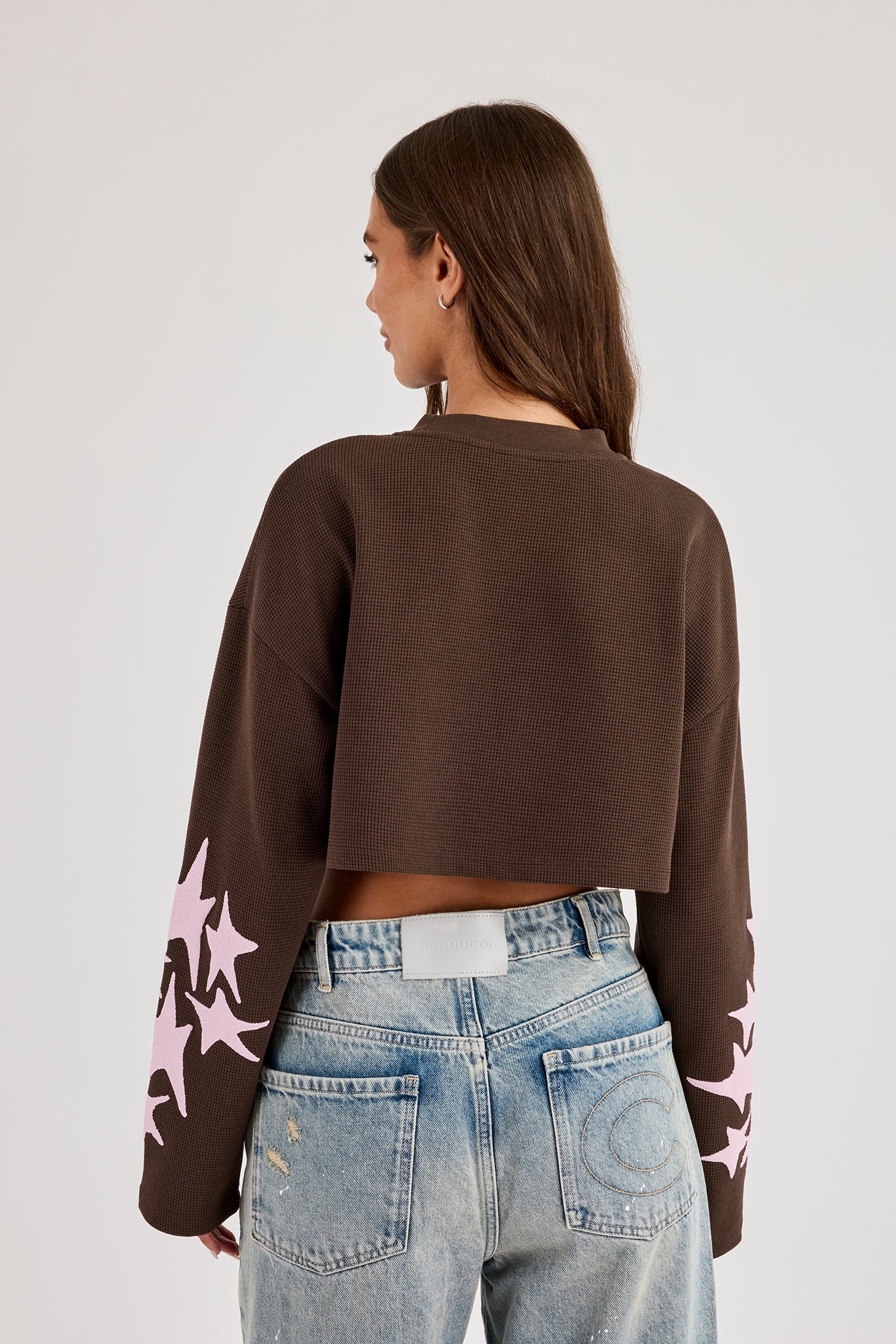 Waffle Puff Print Cropped T-Shirt - Chocolate