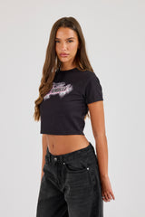 Cernucci Spray Graphic Cropped Baby Tee - Black
