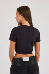Cernucci Spray Graphic Cropped Baby Tee - Black