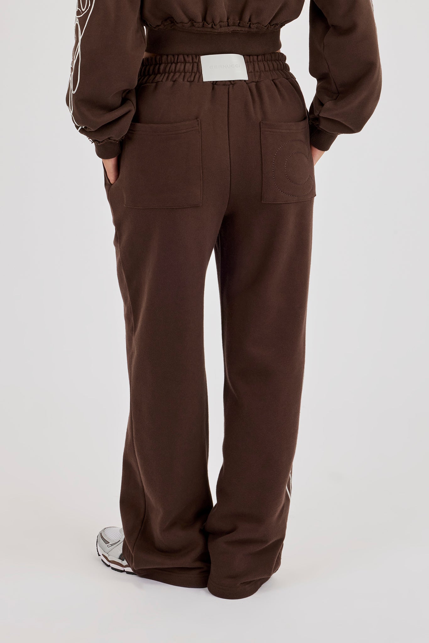 Distressed Print Wide Leg Jogger - Chocolate