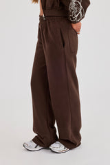 Distressed Print Wide Leg Jogger - Chocolate
