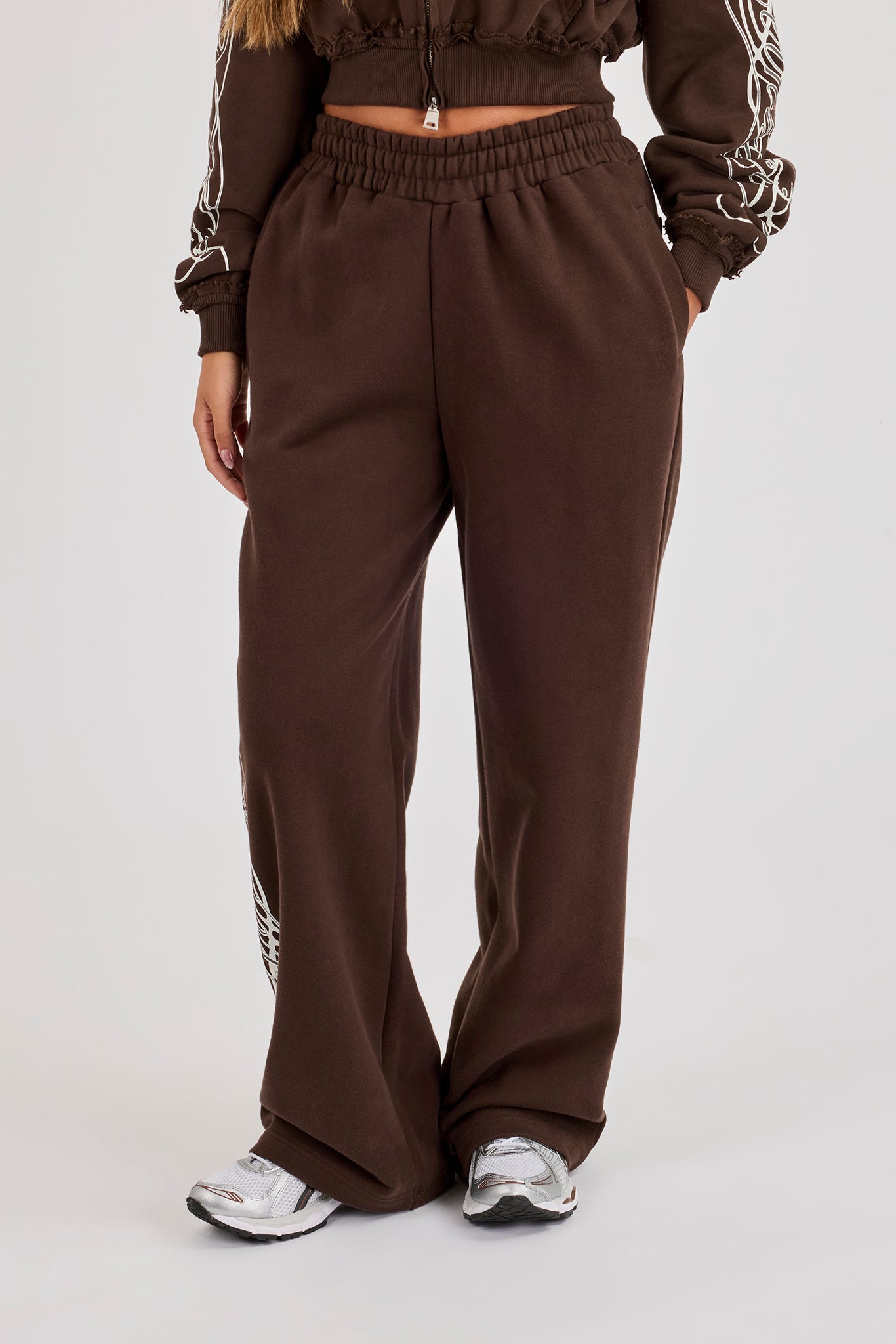 Distressed Print Wide Leg Jogger - Chocolate